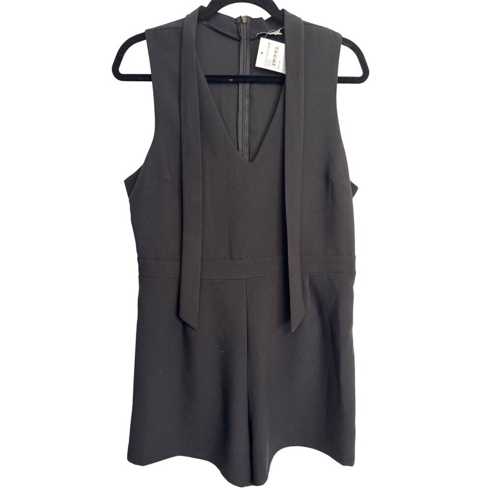 NWT The Vanity Room L Black Sleeveless Tie-Neck Romper